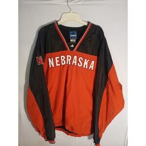VTG 2XL Adidas Nebraska Cornhuskers V-neck windbreaker jacket B16